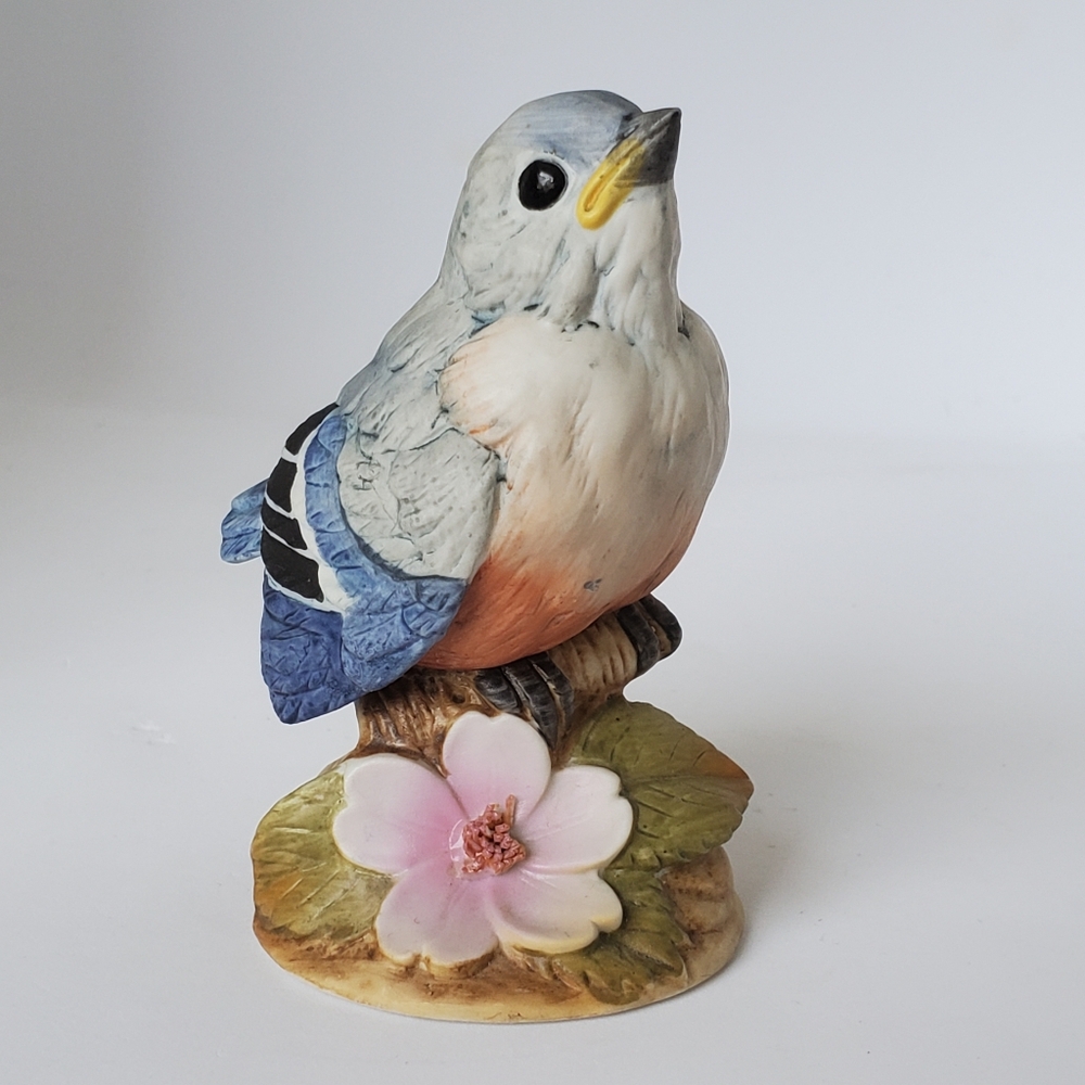 Vtg Andrea by Sadek Baby Bluebird Porcelain Bird Figurine #6350 made in Japan